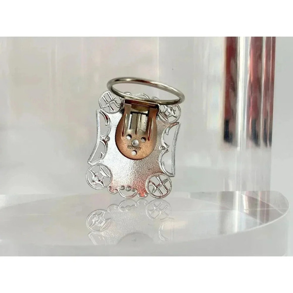 Silver Tone Filigree German Made Beaded Textured Design Vintage Scarf Clip - Picture 7 of 10